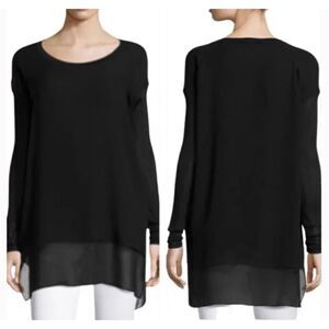 RAG AND BONE Daria 100% Silk Layered Long Sleeve Mixed Media Tunic, Sz XS